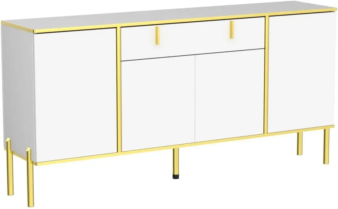 Moderner 63" langer Buffet-Sideboard-Konsolentisch, Küchenschrank mit Schublade und 4 Türen