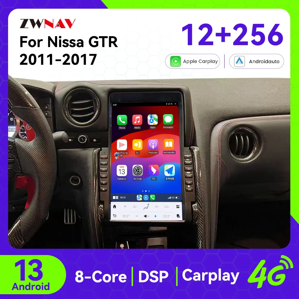 ZWNAV Car Multimedia Player Auto Radio Stereo Carplay 13.6 inch Vertical Screen Interior Upgrade for Nissan GTR 2011-2017