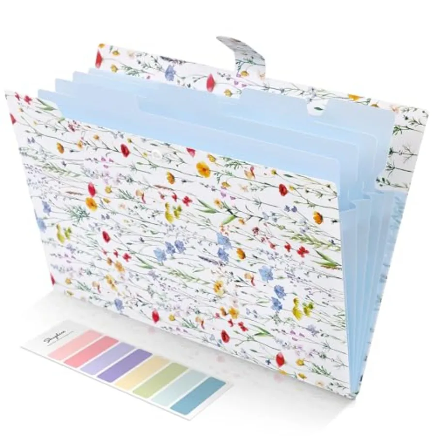

Accordion File Organizer, Floral Expanding File Folders with 5 Pockets, Cute Document Organizer for Paper Bills Receipt Storage