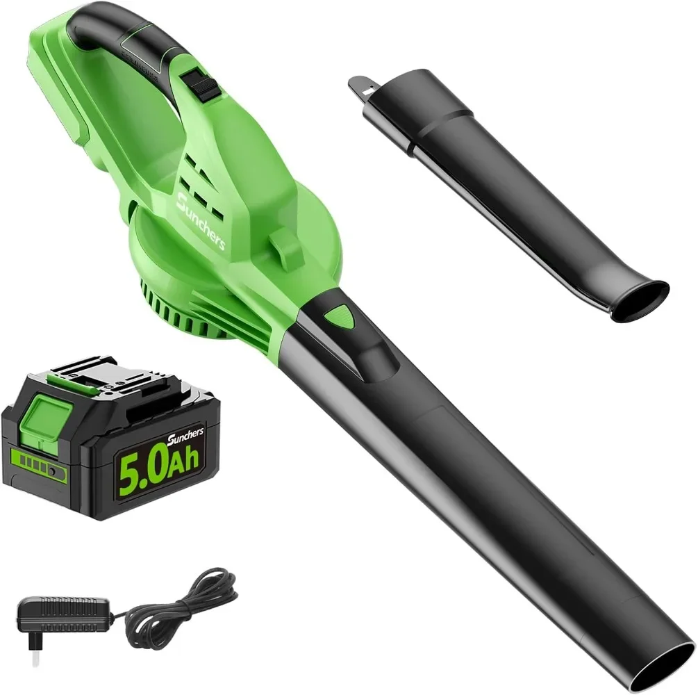 

20V Leaf Blower Cordless with 5.0Ah Battery and Charger,135MPH 170CFM with 2 Tube for Car Garden House Depot Green