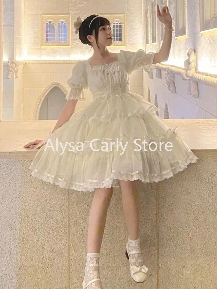 Süße Fee Lolita Kleid Frauen Bogen Rüschen Party Prinzessin Kleid weiblich Sommer lässig elegant koreanisches Kleid Kurzarm y2k