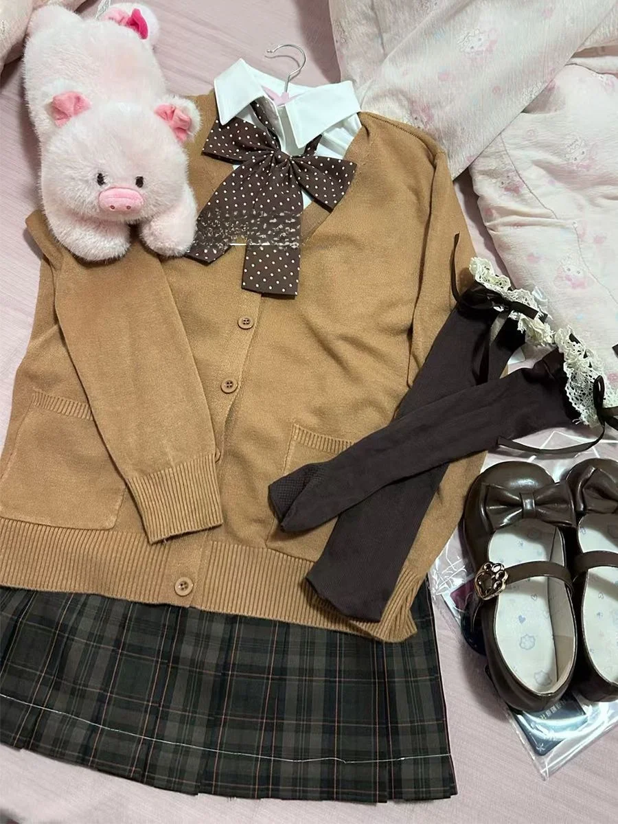 

Ранняя осень японский Sle JK orm вязаный свитер сахар жареные грубые орехи цветная юбка комплект женский модный ансамбль