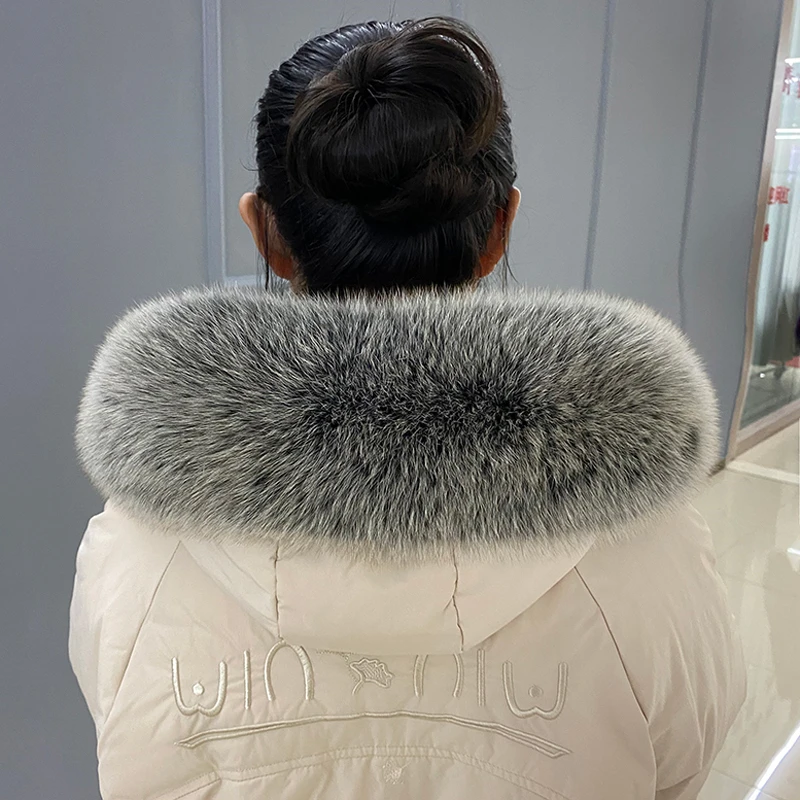 Winter Genuine 100% Natural Real Fox Fur Scarf Keep Warm Collar Women Fashion Coat Decorate Silver Fox Scarves Luxury Long Shawl