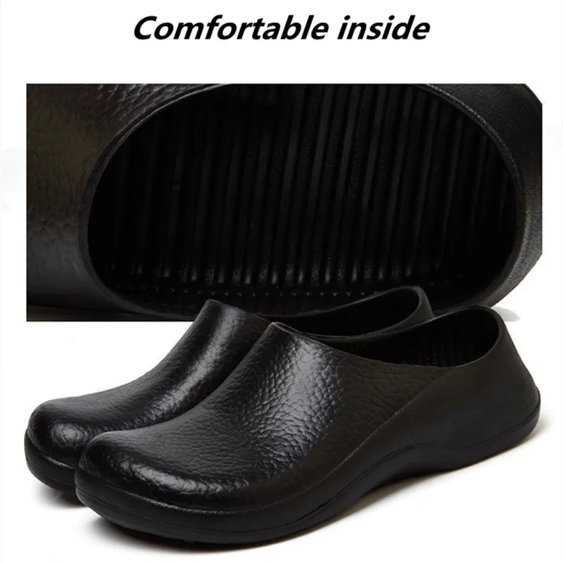 STRONGSHEN Men Waterproof Oilproof Chef Shoes Hotel Kitchen Anti-Slip Work Shoes Restaurant EVA Garden Clogs Working Flat Shoes