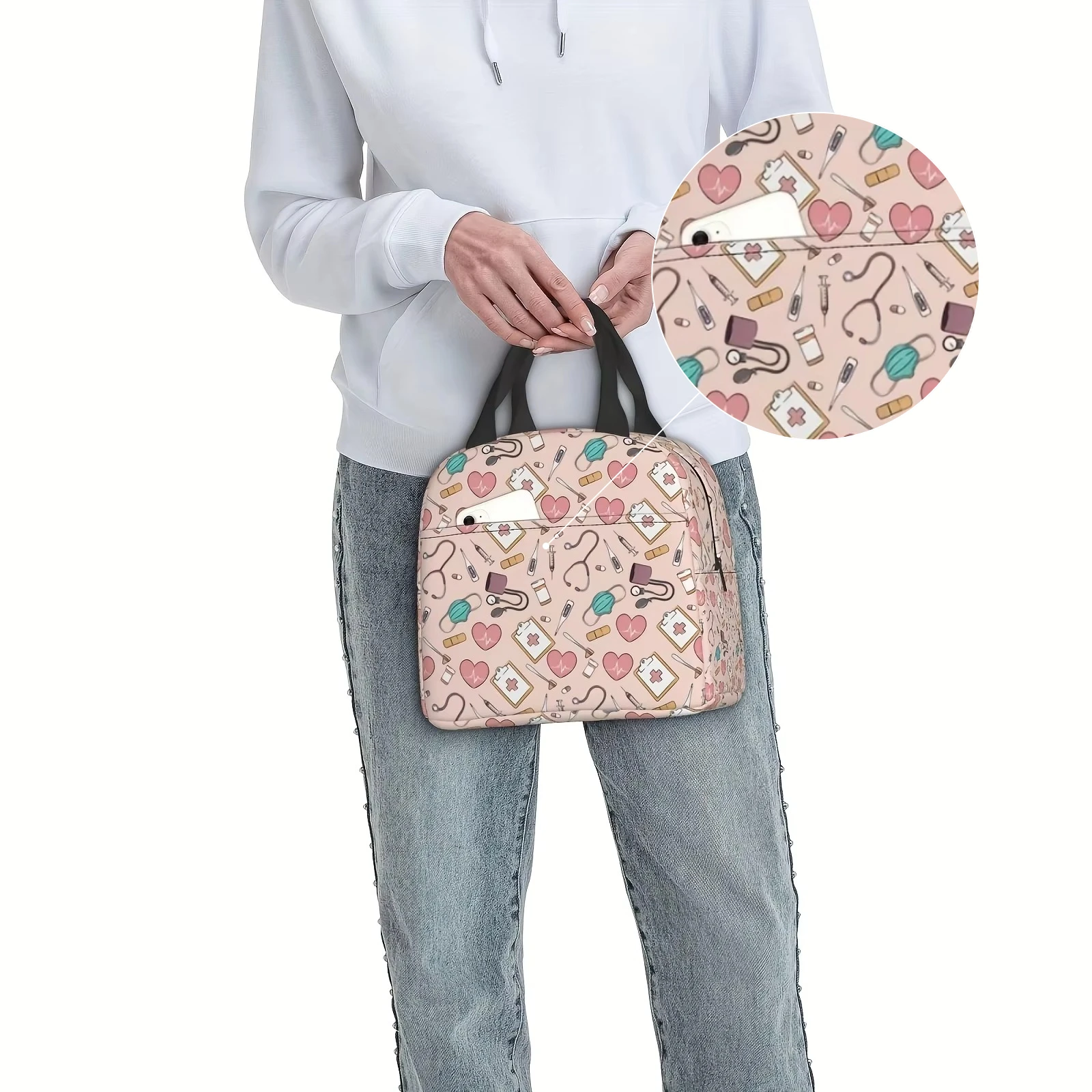 Floral Horse Lunch Bag Insulated Cooler Tote for Office, Camping Picnics Durable Polyester, Round Shape, Kitchen Organization