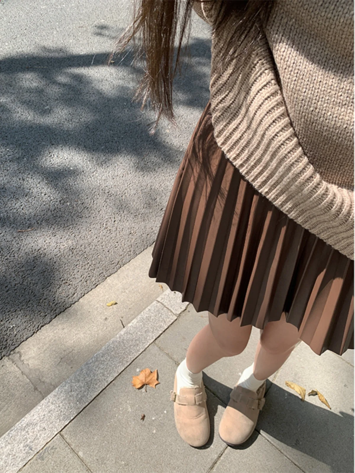 

Slimming High Waist A-Line PU Leather Skirt for Women ort Pleated Street Sle Autumn Winter Faion Ci Commute