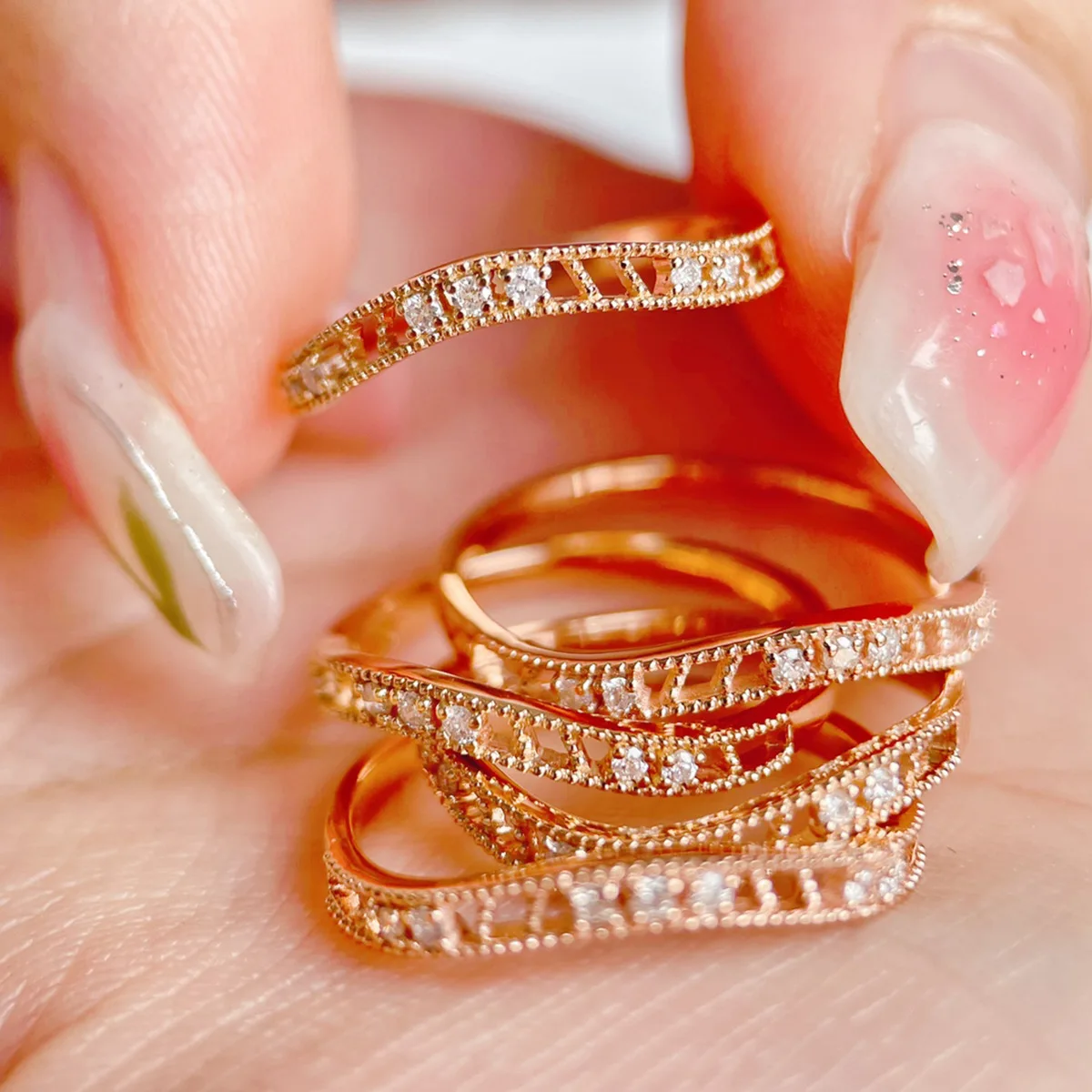 

Personality 925 Sterling Silver Irregular Half Eternity Finger Band 18K Gold Plated Moissanite Diamond Stackable Rings Jewelry