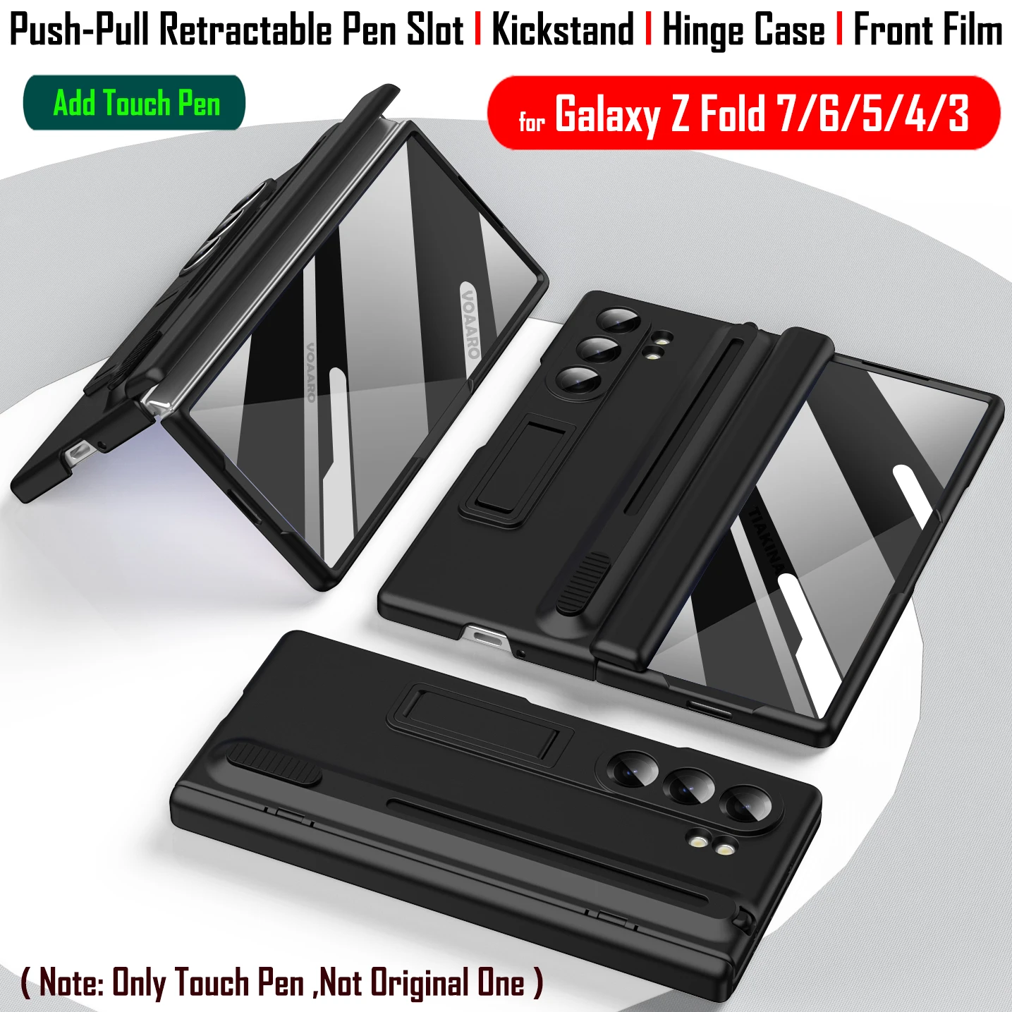 

Push-Pull выдвижной слот для ручки Funda для Samsung Galaxy Z Fold 7, 6, 5, 4, 3, шарнирный чехол с подставкой, передняя стеклянная пленка + сенсорная ручка