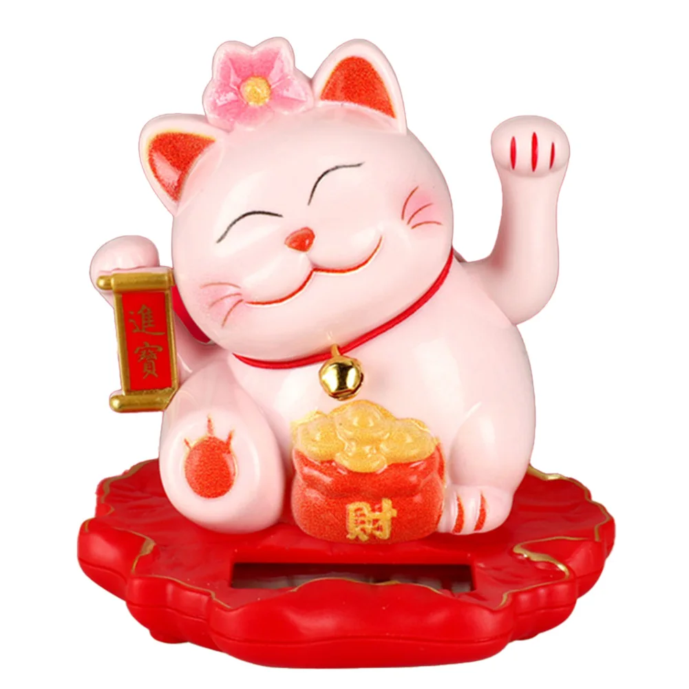 1pc Solar Lucky Cat Ornaments Light-Sensing Slar-Powered Lucky Cat Automatically Waving Its Hands Car Shop Front Desk Decoration