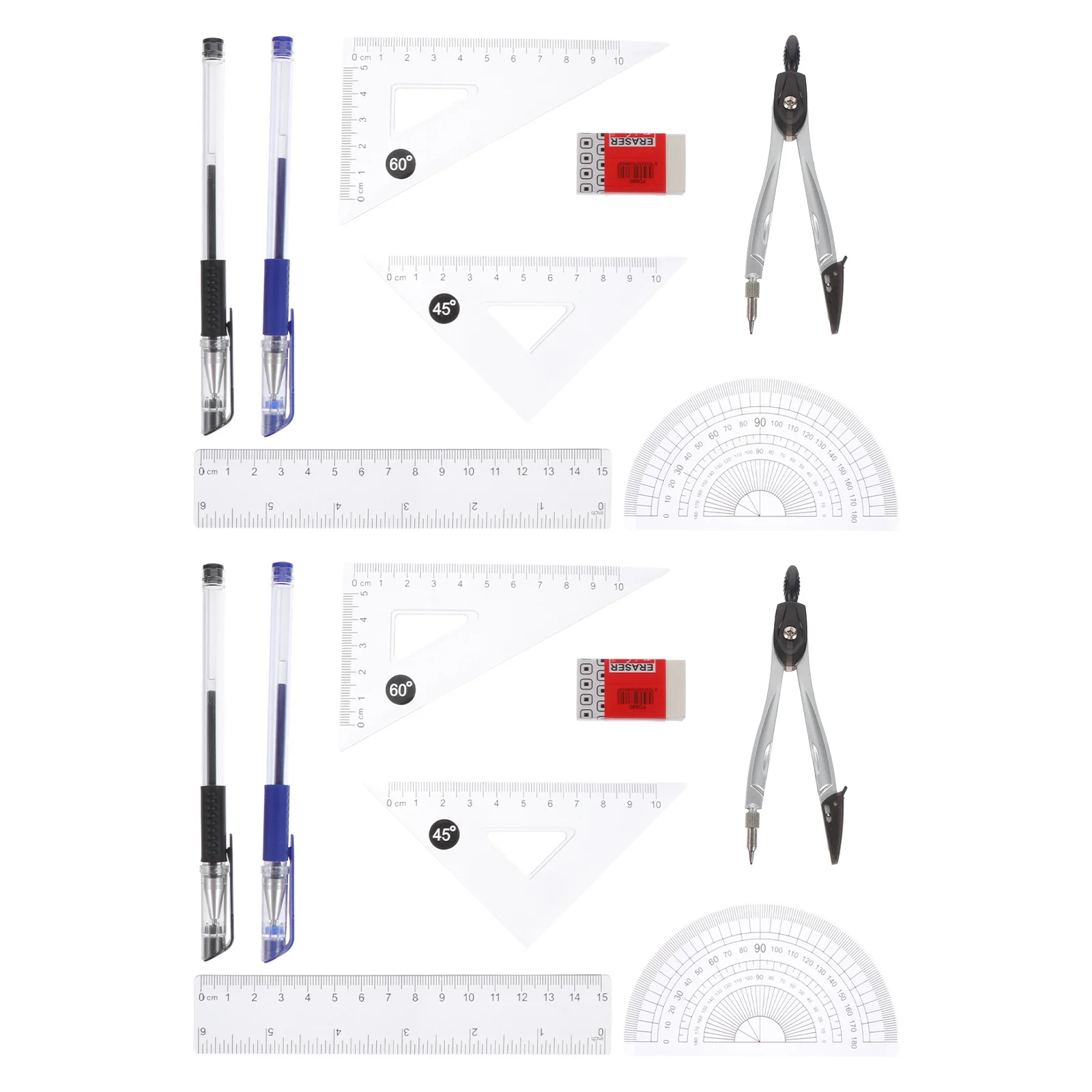 2 مجموعة مجموعة مجموعة الرسم للطلاب مجموعة مثلث حاكم البلاستيك مسطرة مستقيمة البوصلة أدوات صياغة ممحاة حقيبة التخزين الرياضيات
