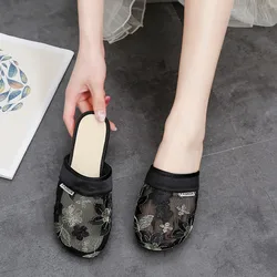 Women Summer Slippers Baotou Chinese Embroidery Flowers Sandals Ladies Casual Flip Flops National Indoor Outdoor Shoes