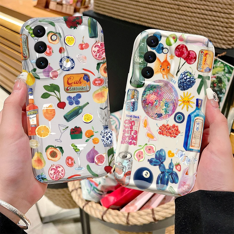 Funda transparente de jugo de fruta para Samsung Galaxy A16 A06 A55 A35 A25 A15 A05 A05S A54 A34 A24 A14 A73 A53 A33 A23 A13 A52 A32 A22