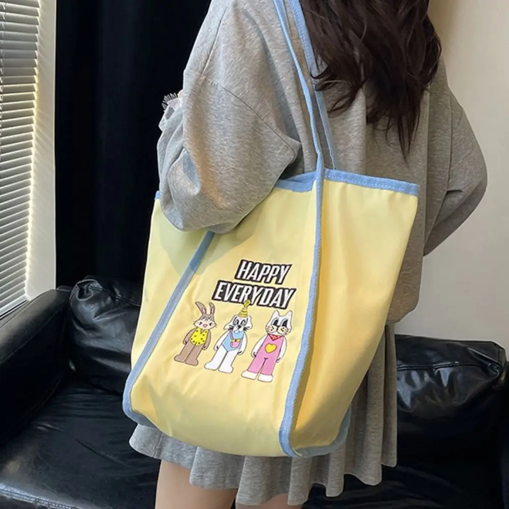

Portable Reusable Bunny Shoulder Bag Casual Cute Cartoon Shopping Bag Portable Lightweight Embroidery Basket Bag Travel