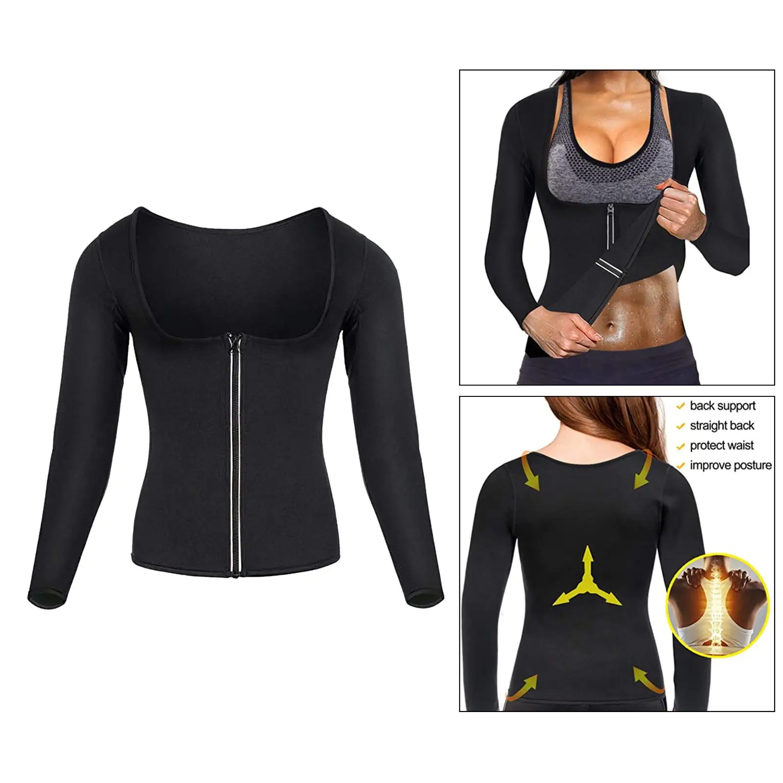

Women's Neoprene Sweat Sauna Suit Workout Hot Shirt Top with Sleeves