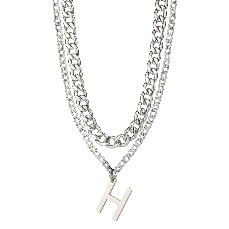 

Brand-new all-purpose titanium steel street women's letter necklace, double-layer trendy collarbone chain sweater chain