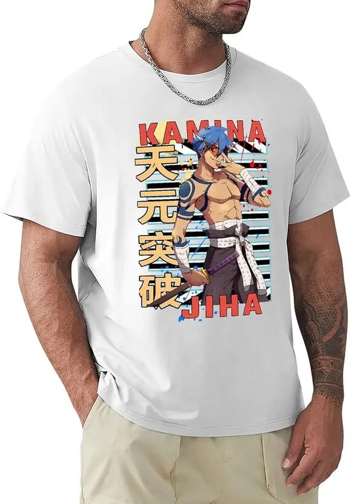 Gurren Anime Lagann Shirt Men's Ventilation Comfortable Crew Neck Tee Top Youth Trend Versatile