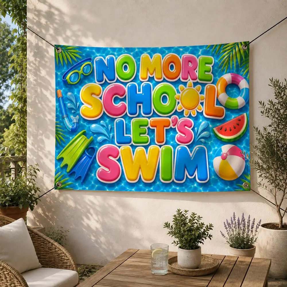 Summer Art G-Goodbye School Pool Flags Decorative Flag Banner for Outdoor Garden Yard Camping Party Home Wall Hanging Decor