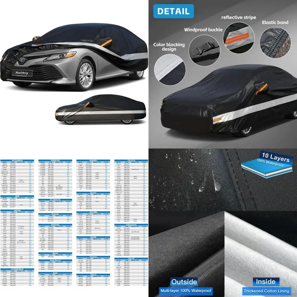 

Waterproof 10-Layer Sedan Car Cover - All-Weather Protection Against Rain, Snow, UV Rays and Dust for Outdoor Automobiles