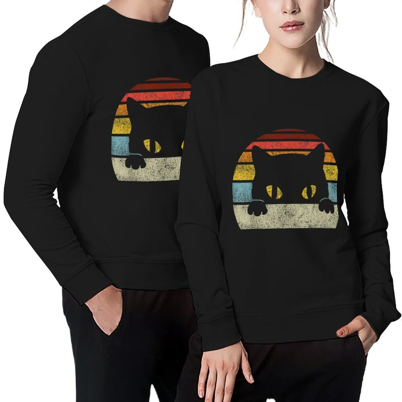 

Vintage Black Cat Lover Retro Style Cat Pullover autumn mens designer clothes blouse mens clothes men's sweatshirts