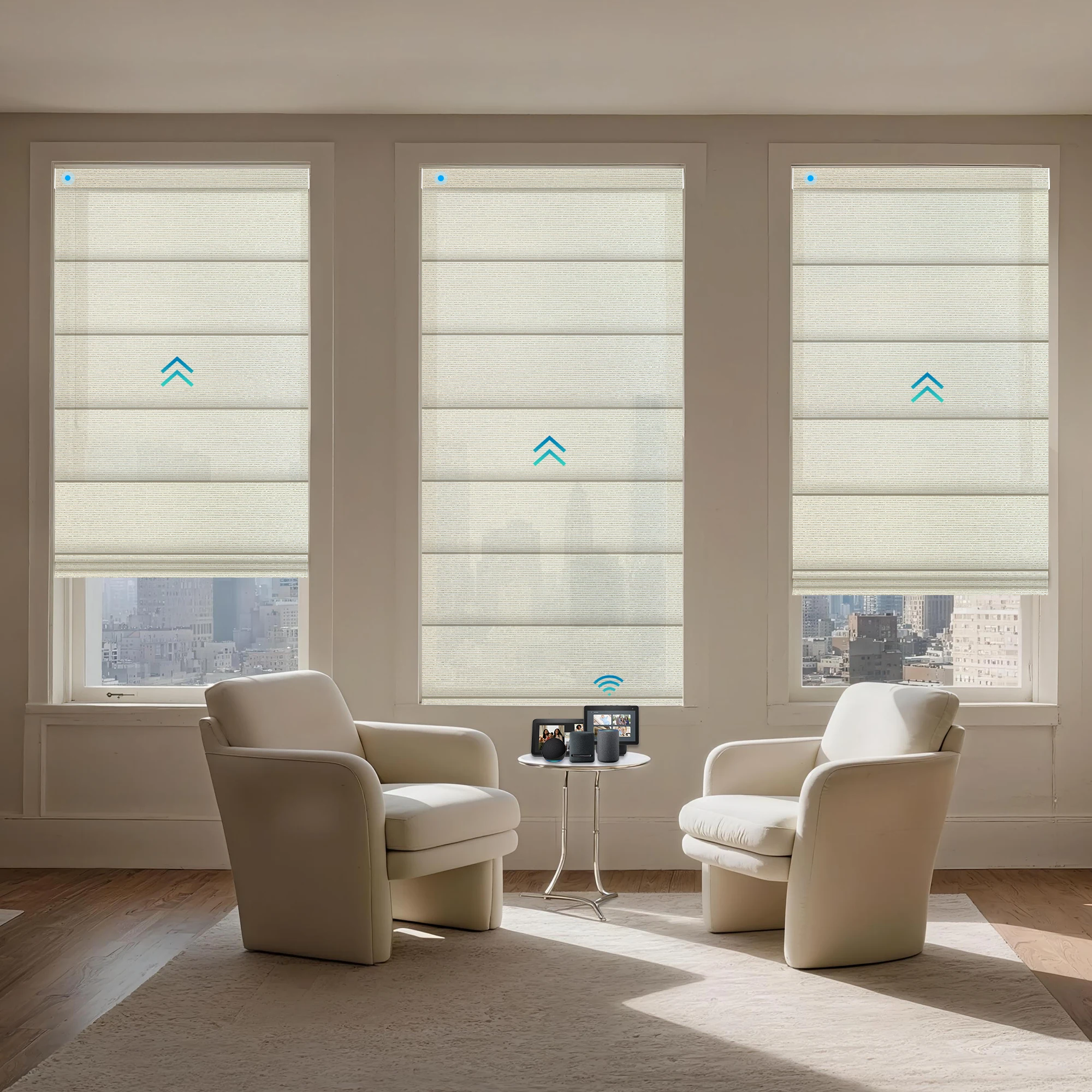 Zigbee Alexa Tuya Google Matter Electric Rechargeable Lithium Battery Powered Blackout Motorized Shades Roman Blinds For Window