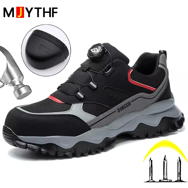 

Rotating Button Sneakers For Men Safety Shoes Non-slip Anti-smash Anti Puncture Work Shoes Wear Resistant Steel Toe Shoes Light