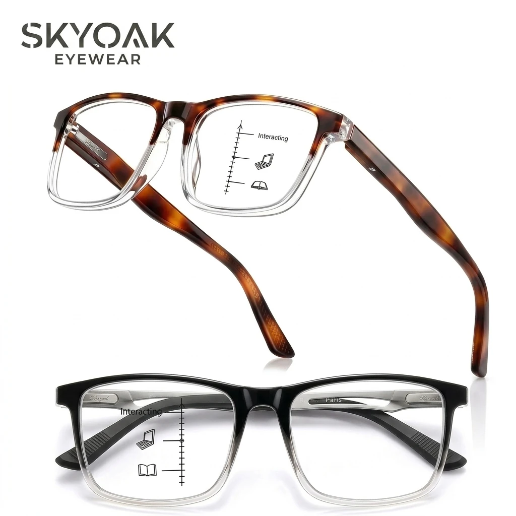 SKYOAK Bold & Refined Progressive Multifocus Reading Glasses for Men Generous Lens TR90 Multifocal Readers Women