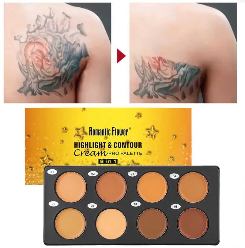 Paleta de crema correctora de 8 colores, maquillaje de contorno mate, paleta todo en uno que cubre profesionalmente las ojeras alrededor de los ojos