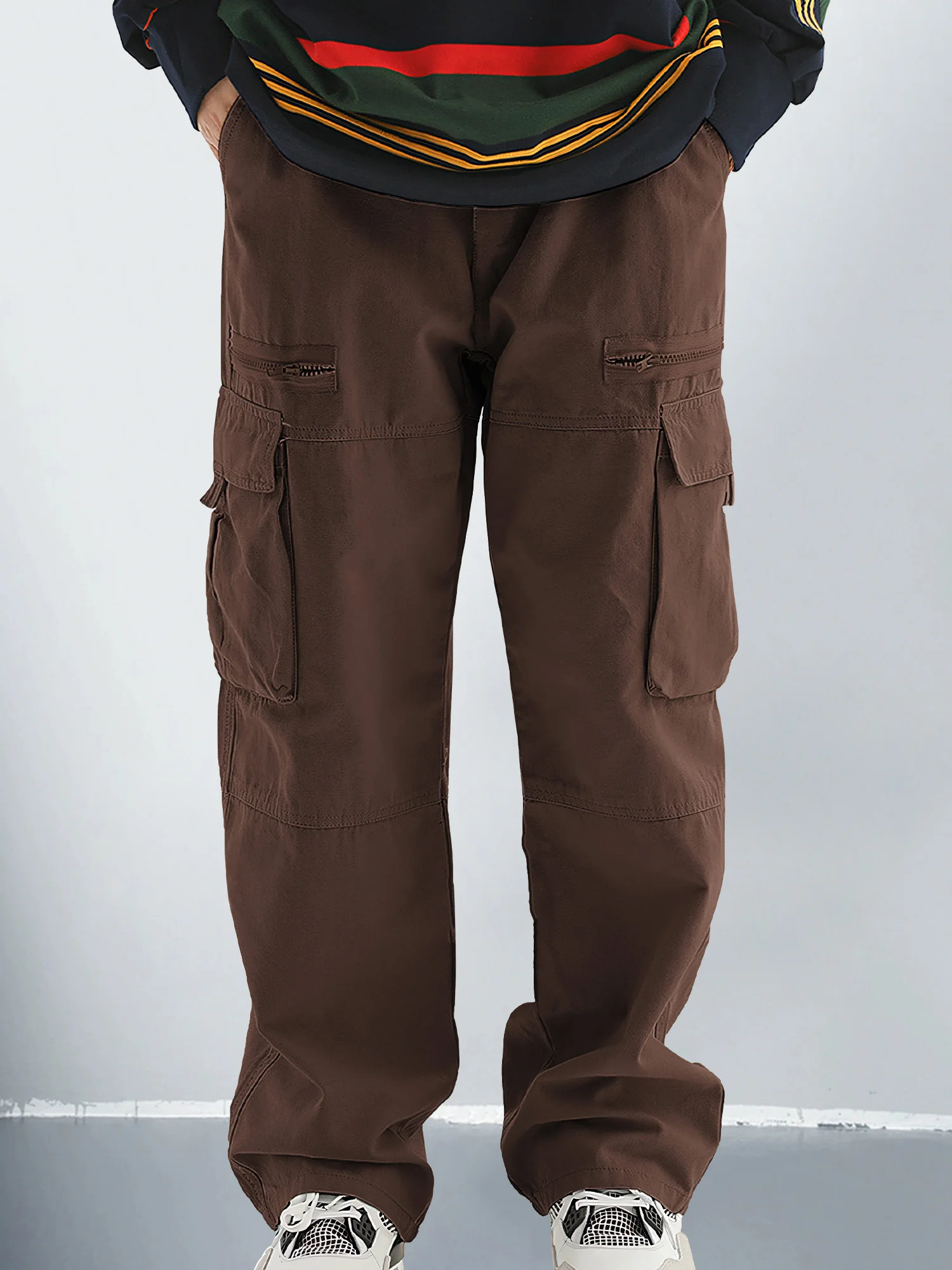 Boys' pants, large children's size 7-13 years old, zipper pocket, multi-pocket practical jogging pants.