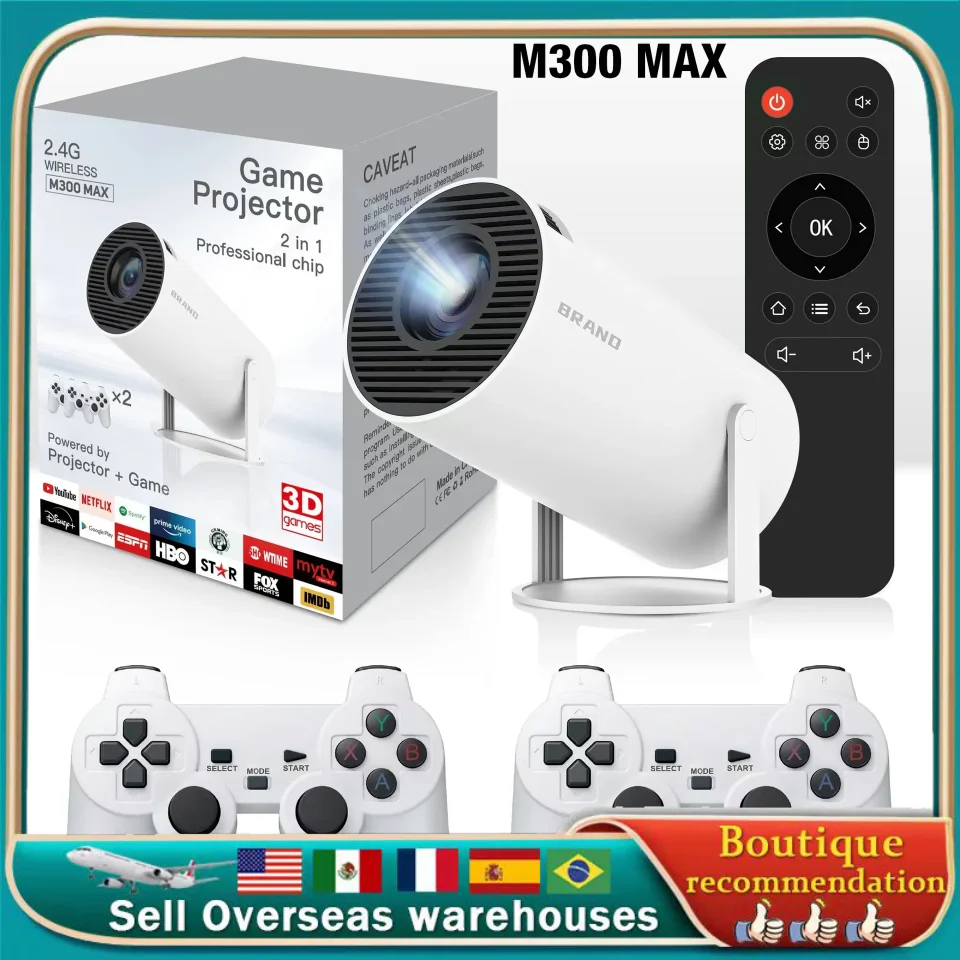 M300 MAX Retro video game consoles Android11 system mini Portable Intelligent Projector 720p Home Projector 64GB 46000+ Games