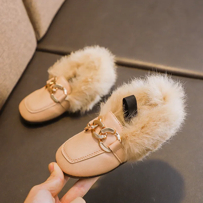 Winter Kids Fur Shoes Children Velvet Loafers Baby Girls Warm Flats Toddler Boys Casual Shoes Soft Moccasins Sapato Infantil