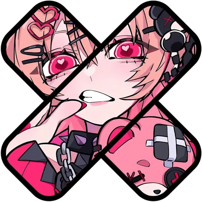 Cool Cross Shaped Anime Girl Waterproof Vinyl Sticker Decal for Car Rear Window Laptop RV Decor