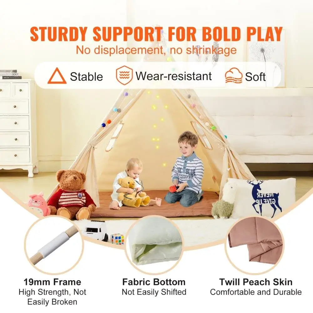 Tipi Zelt für Kleinkinder für Jungen & Mädchen Fenster Design für Indoor Outdoor bequeme Matte Plüsch Dekorationen beige