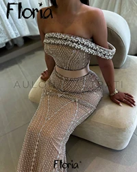 Luxurious Rhinestones Champagne Party Dress Women Birthday Evening Celebrate Formal Dresses For Wedding 2024 Arabic Long Robes