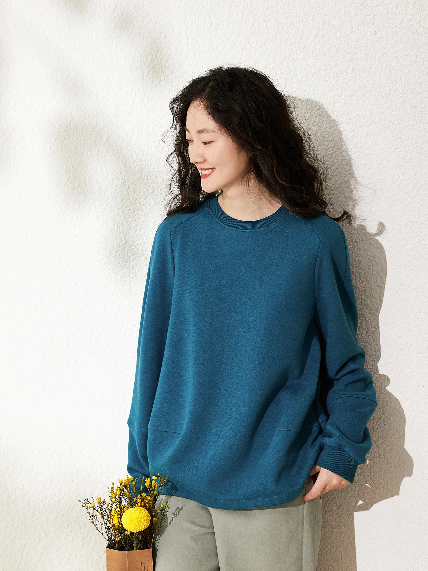 

Soft Fce Feel Organic Cotton Long Sve Overhead Sweatirt Women's Spring Autumn round Ne T-irt Top Comfortable Brea...