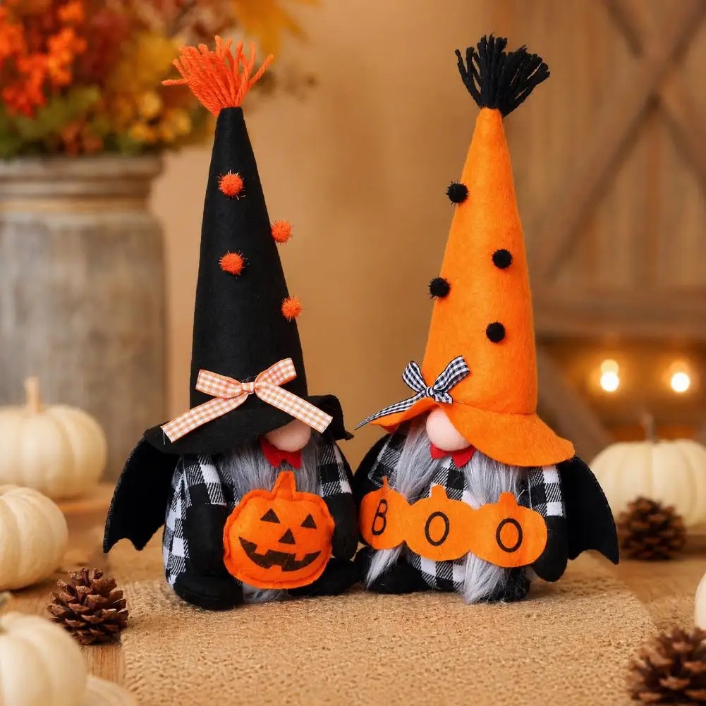 Festive Home Decor Halloween Plush Gnome Decoration Spooky Pumpkin Boo Figurine Swedish Tomte Elf Dwarf Ornaments for Home