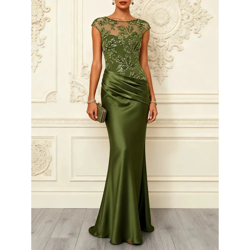 Customized Illusion Shoulder Mother of Birde Dresses 2026 Beaded Women‘s Party Attire Gowns Ruched Beaded Elegant Evening Dress