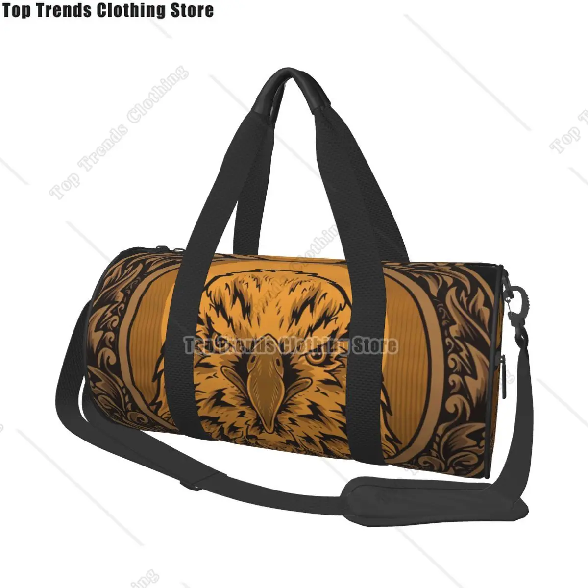 

Eagle Head On Vintage Circle Ornament Travel Bags Men Fitness Handbag Cylinder Shoulder Bag Women Large Travel Tote Luggage Bag
