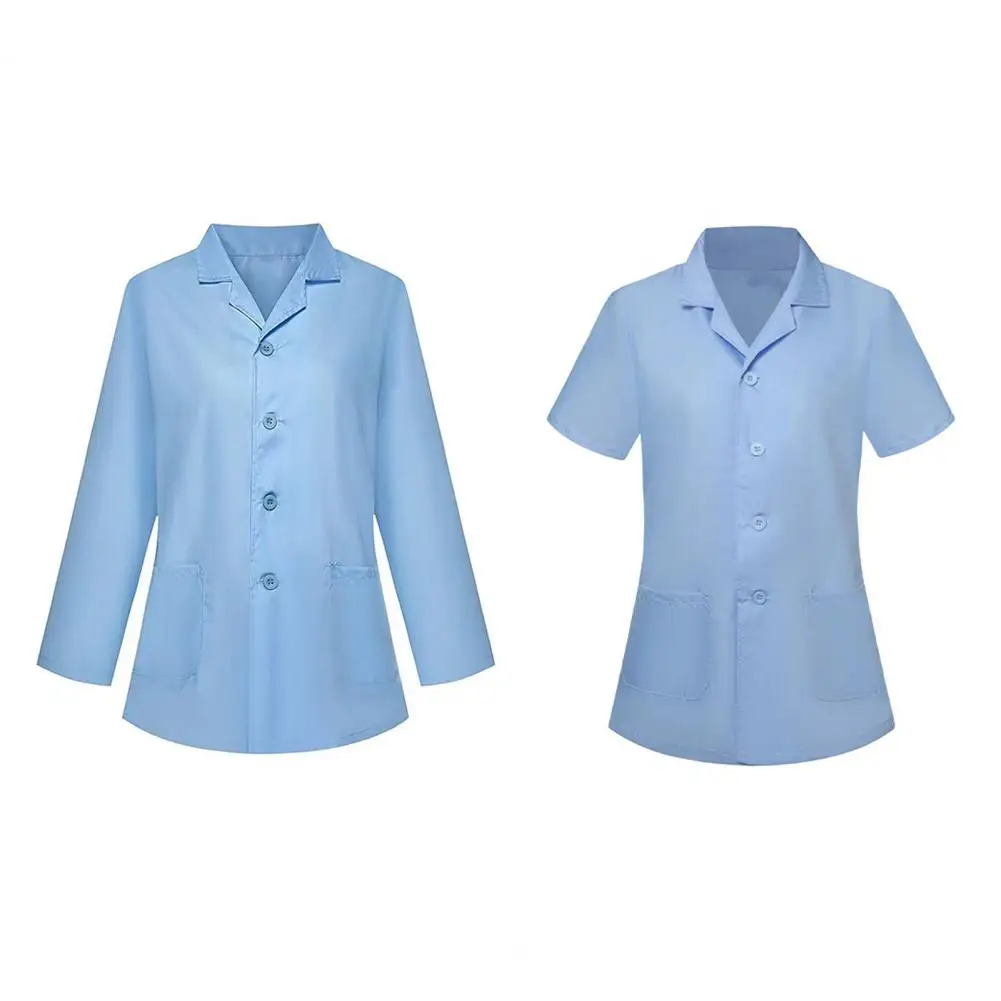 Chef Uniform Nursing Work Shirt Lapel Short Sleeve Unisex Chef Clothing Soft Fabric Double Patch Pockets Professional Shirt