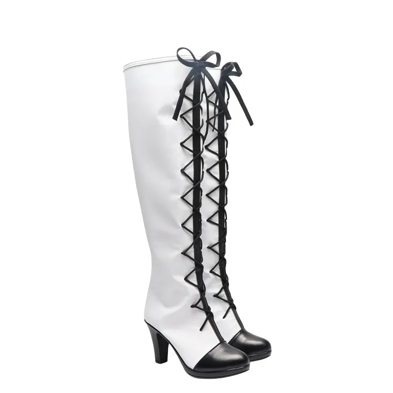 Anime Frieren: Beyond Journey's End Lawine Cosplay Shoes White High Heels Long PU Leather Boots For Halloween Carnival