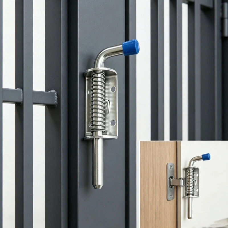 

Screw Mount Spring Lock Pin Bolt Hardware Stainless Steel Pull Handle Set for Trailer Storage Compartments and Cabinet Doors