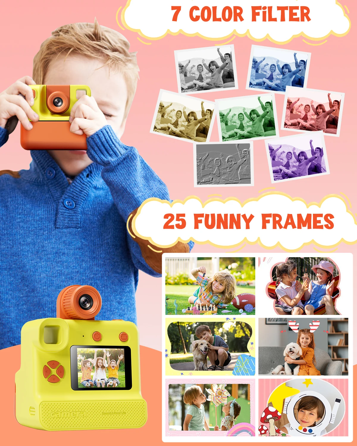 Gofunly – appareil photo numérique pour enfants, jouet HD 1080P, impression instantanée, avec 3 rouleaux de papier d'impression et carte 32 go, cadeau pour 6-12 ans