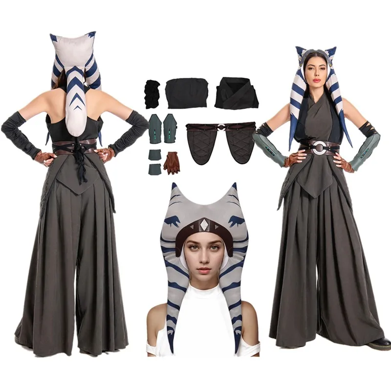

Disguise Asoka Cosplay Headwear Costume Women Knight Space Battle Fantasy Belt Gloves Hat Outfits Halloween Carnival Party Suit