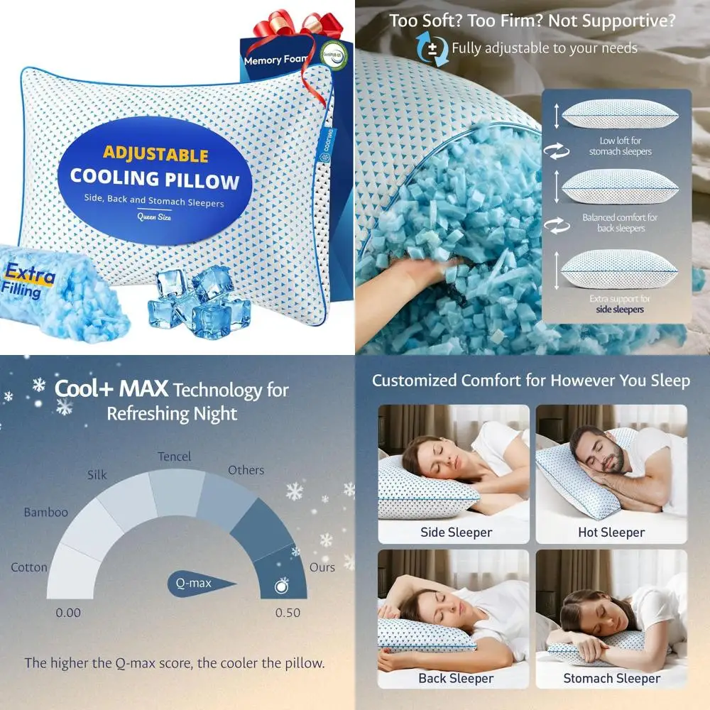 

Подушка Queen Size с охлаждающим гелем и пеной с эффектом памяти – с наполнителем из бамбукового волокна для сна на боку, спине и животе, со съемной наволочкой, идеально подходит для