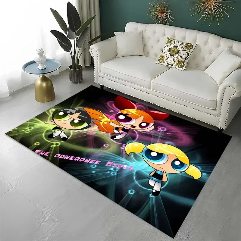 3D the powerpuff girls cartoon carpet, living room bedroom home decoration carpet, kitchen toilet non-slip mat, birthday present