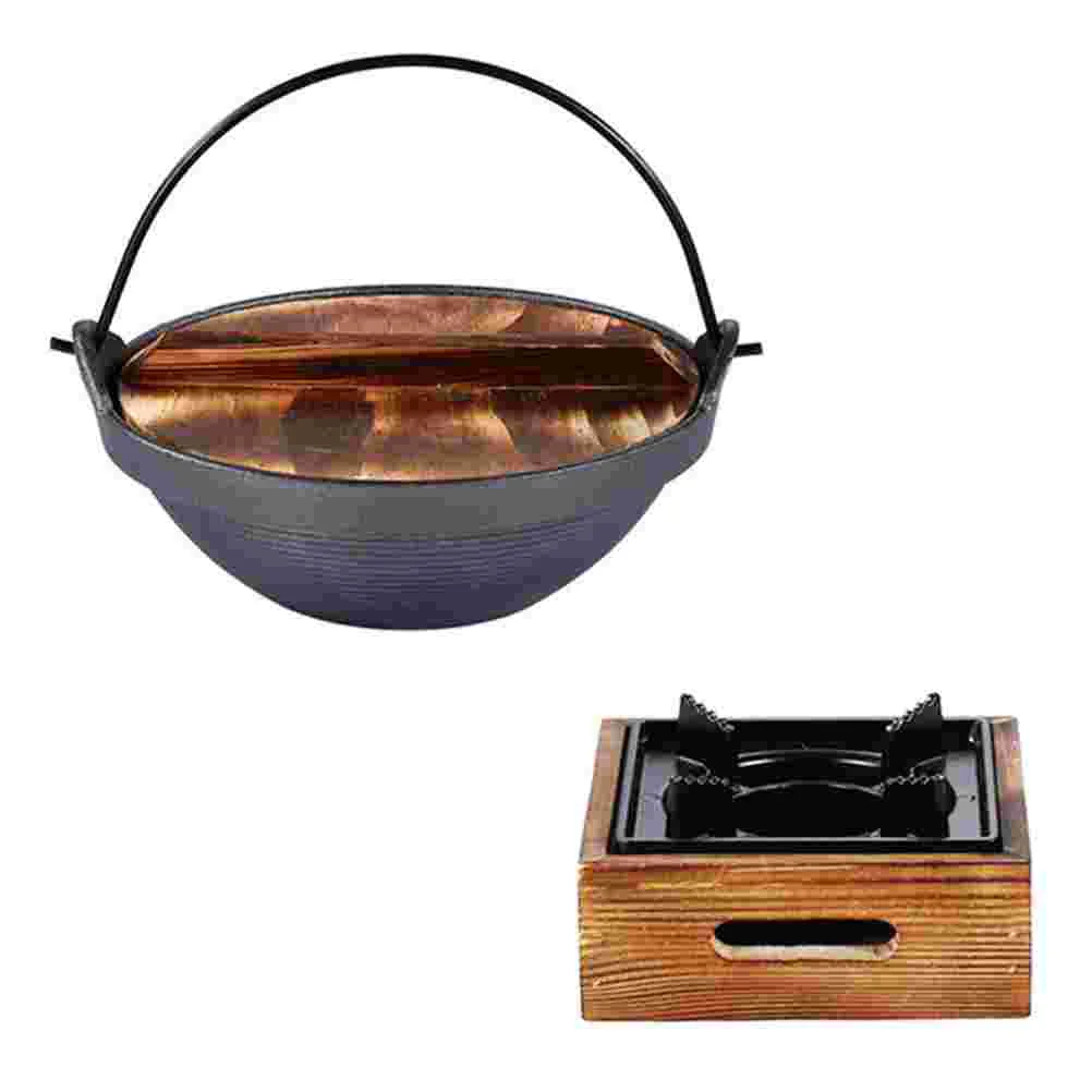 

Походная кастрюля Sukiyaki с антипригарным покрытием, кастрюля для кемпинга, чугунная антипригарная кухонная утварь, японская посуда