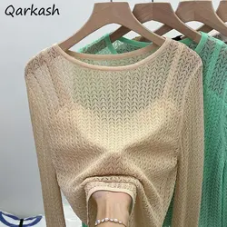 Long Sleeve Pullovers Women 5 Colors Sun-proof Casual High Street Soft Ulzzang Tender Knitted Summer Y2k Vintage  Mujer