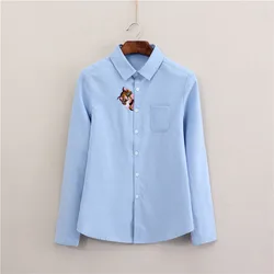 Brand Women Blouses Shirts 2023 New White Blue Casual Style Embroidery Long Sleeve Shirts Female Tops Art Style Blusas Blouse