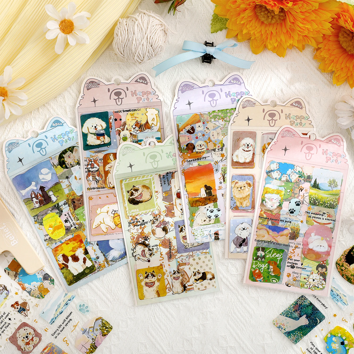 4 Stück Fröhliche Niedliche Haustier-Serie Kawaii Cartoon-Tier Aufkleber im Landhausstil PET-Stanzaufkleber DIY Scrapbook Schreibwaren-Aufkleber