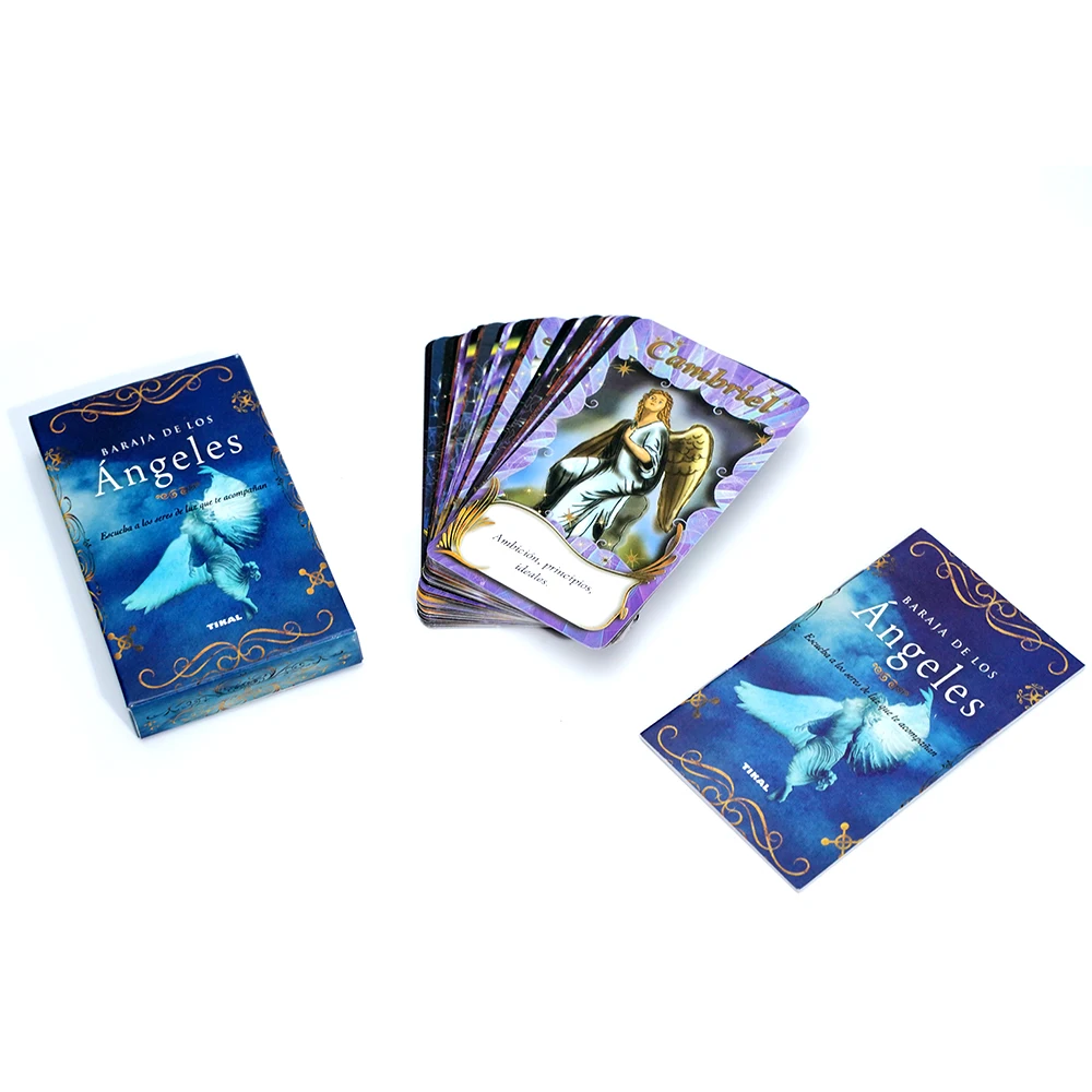 بطاقات التارو الإسبانية Angel Oracle Deck مجموعة البطاقات الروحية الإسبانية الإلهية مع توجيه الورق رسائل ملائكية ملهمة