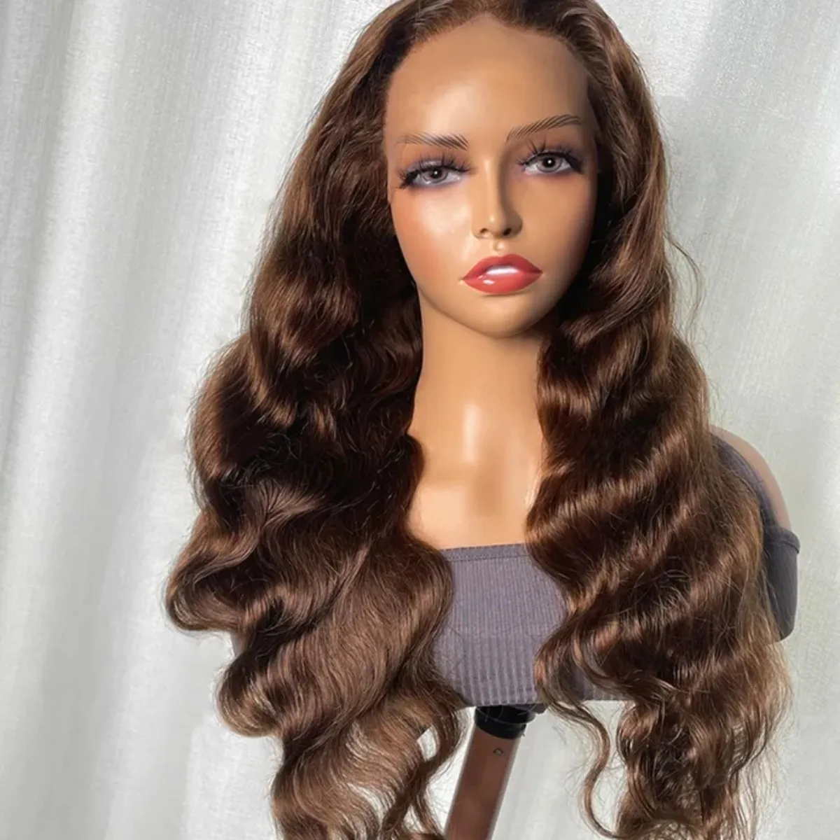 

Chocolate Brown Lace Front Wigs 180% Density Brown Body Wave 13x4 Syntheticl Wig Female Pre Plucked Glueless Wig For Black Women